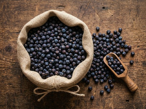 Dried juniper berries sorted and ready for bulk supply